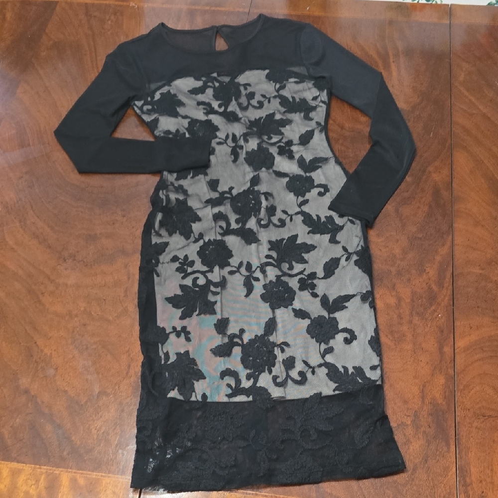 Material Girl Black and Gray Mesh‎ Lace Dress Medium